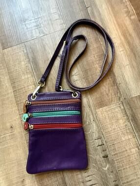 Vintage Purple Leather‎ Crossbody Bag; Italian Glam 80s Satchel